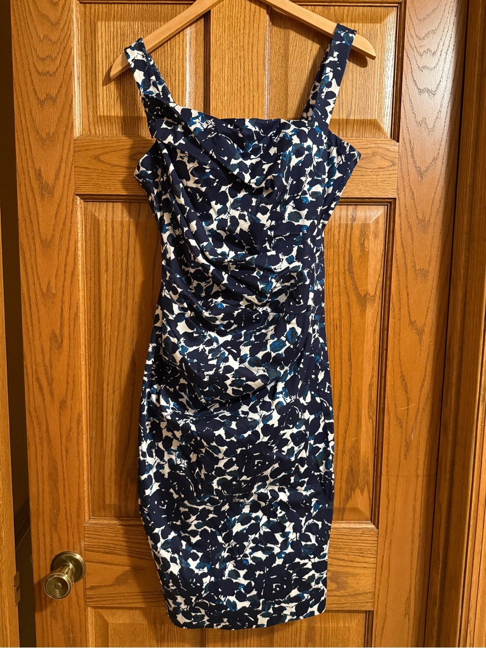 Maggy London Navy and White Printed Midi Dress - size 8